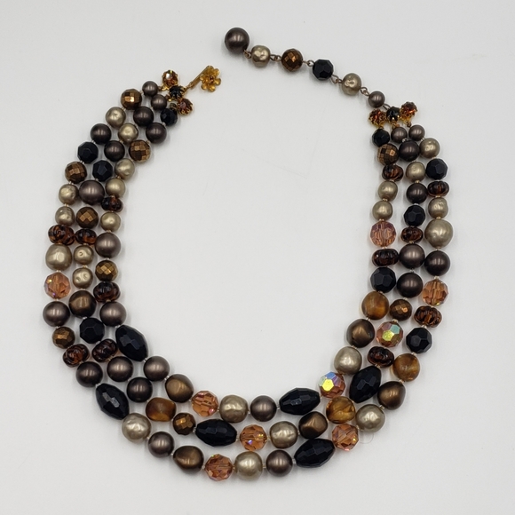 Vintage DeMario Jewelry Set MCM Black Tan Gold Pearl - Picture 3 of 16